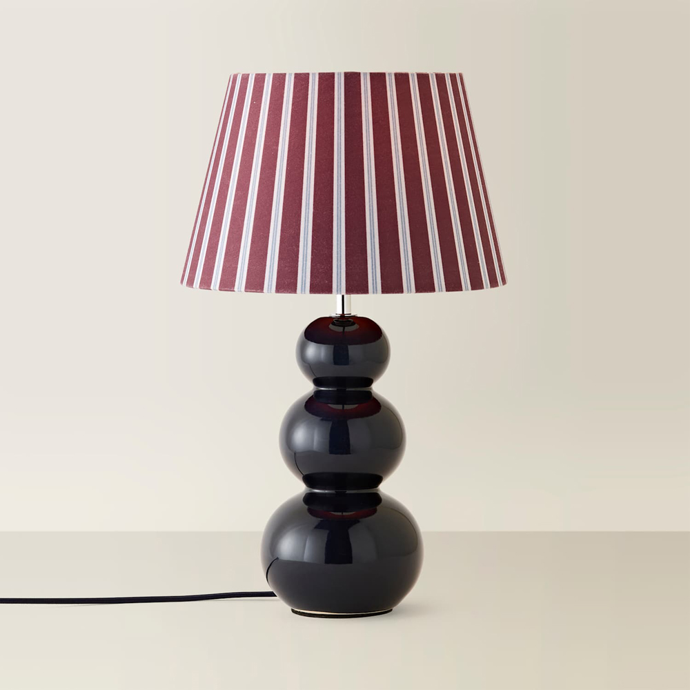 ValueLights Edie Stripe Shade Navy Bobble Ceramic Table Lamp with Bulb Image 3