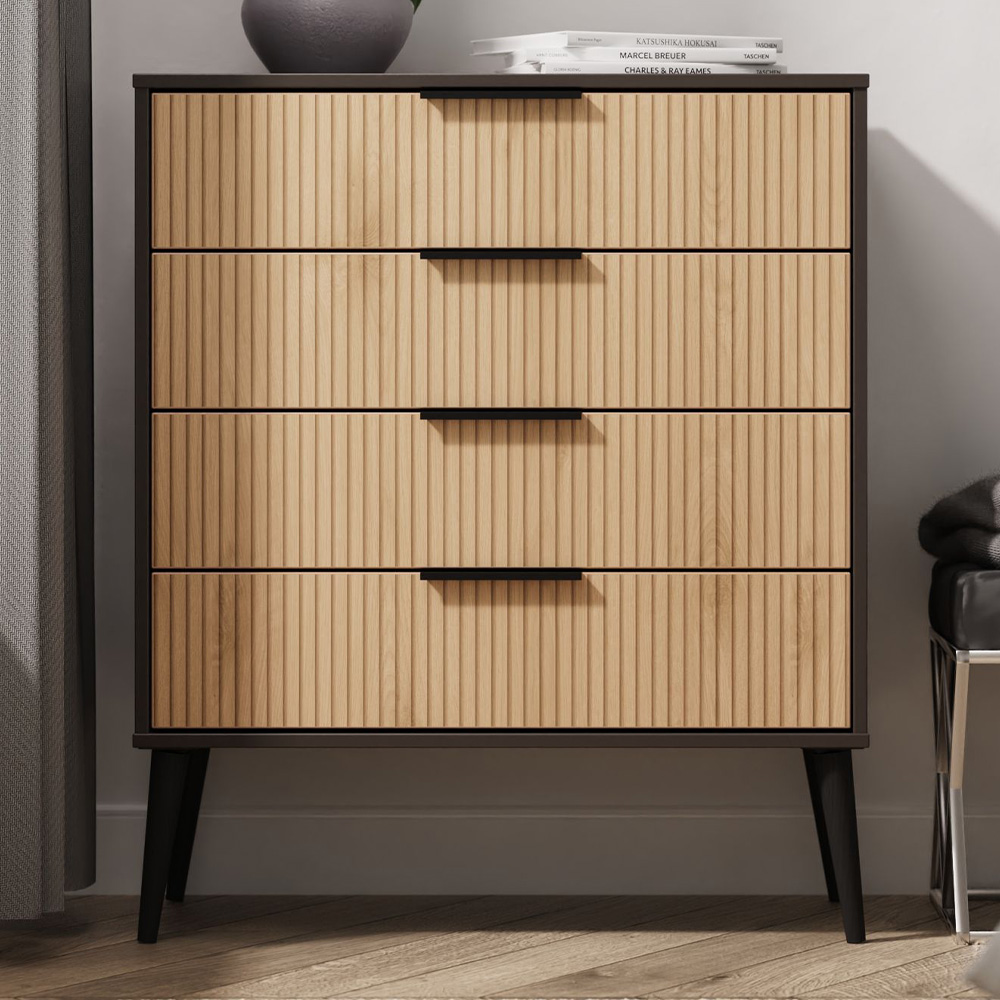 Crowndale Hong Kong 4 Drawer Slatt Effect and Graphite Chest of Drawers Ready Assembled Image 1