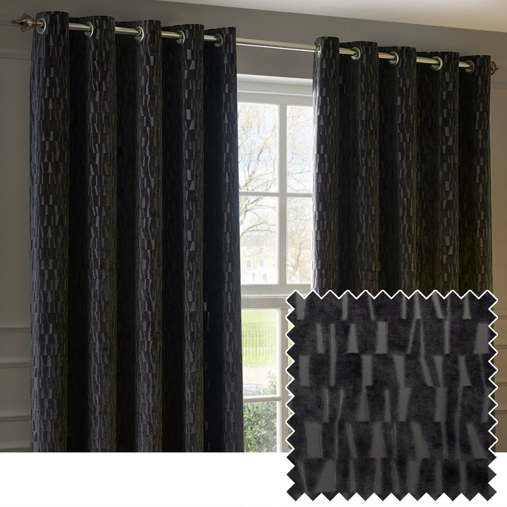 Paoletti Manhattan Charcoal Fully Lined Velvet Eyelet Curtains 168 x 183cm Image 5