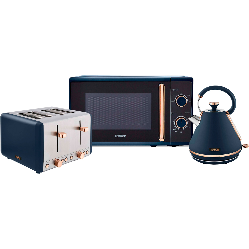 Tower Cavaletto EEJB222 Blue 20L Microwave with 4 Slice Toaster and 1.7L Kettle Set Image 1