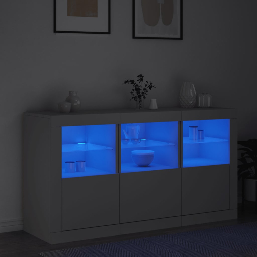 vidaXL 3 Door 6 Shelf White LED Sideboard Set of 3 Image 9