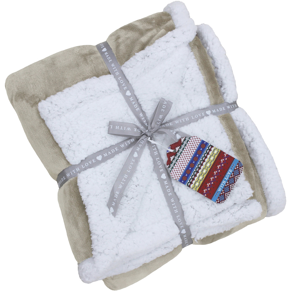 Paoletti Luxe Natural Sherpa Fleece Throw Image 1