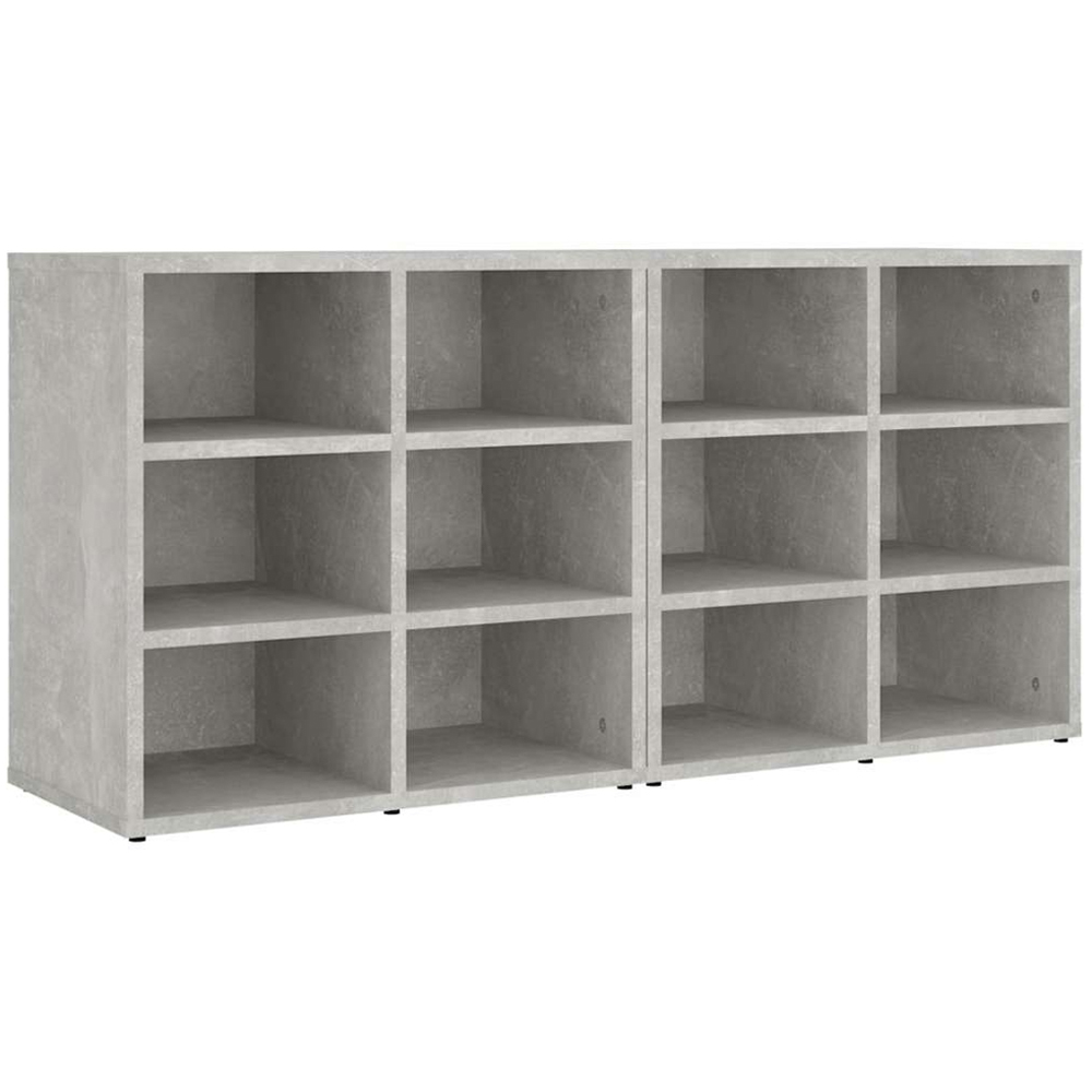 vidaXL 12 Open Shelf Concrete Grey Shoe Storage Cabinet Set of 2 Image 2