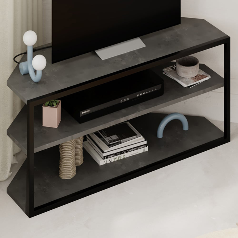 Decortie Echo 2 Shelf Retro Grey Metal Frame Modern TV Unit Image 5