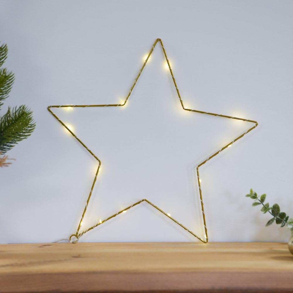 Thompson and Morgan Christmas Gift 15 Warm White LED Battery Operated Gold Star Image 2