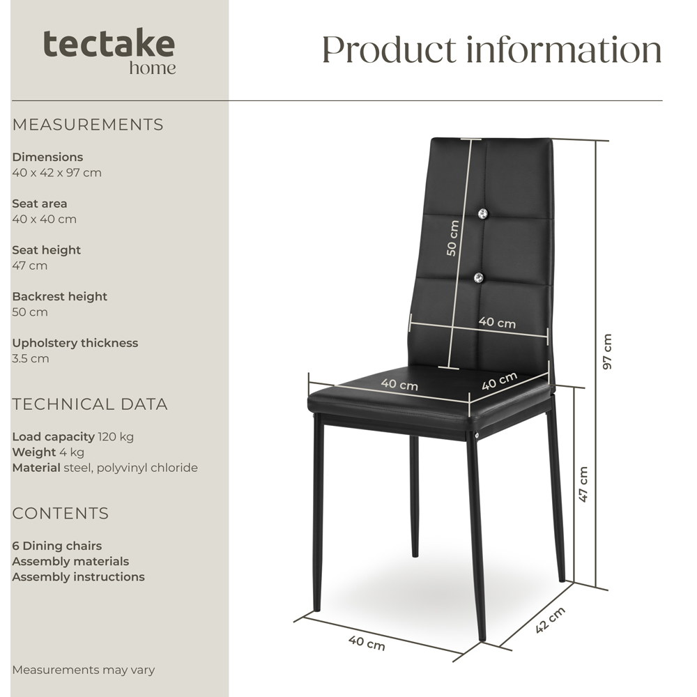 tectake Set of 6 Black Rhinestone Highlight Dining Chairs Image 9