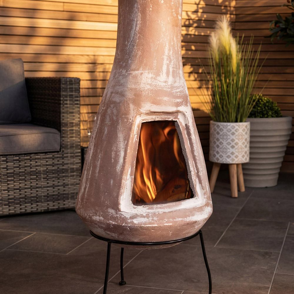 Snug Barcelona Natural Slender Design Large Clay Chiminea with Lid and Iron Stand Image 8