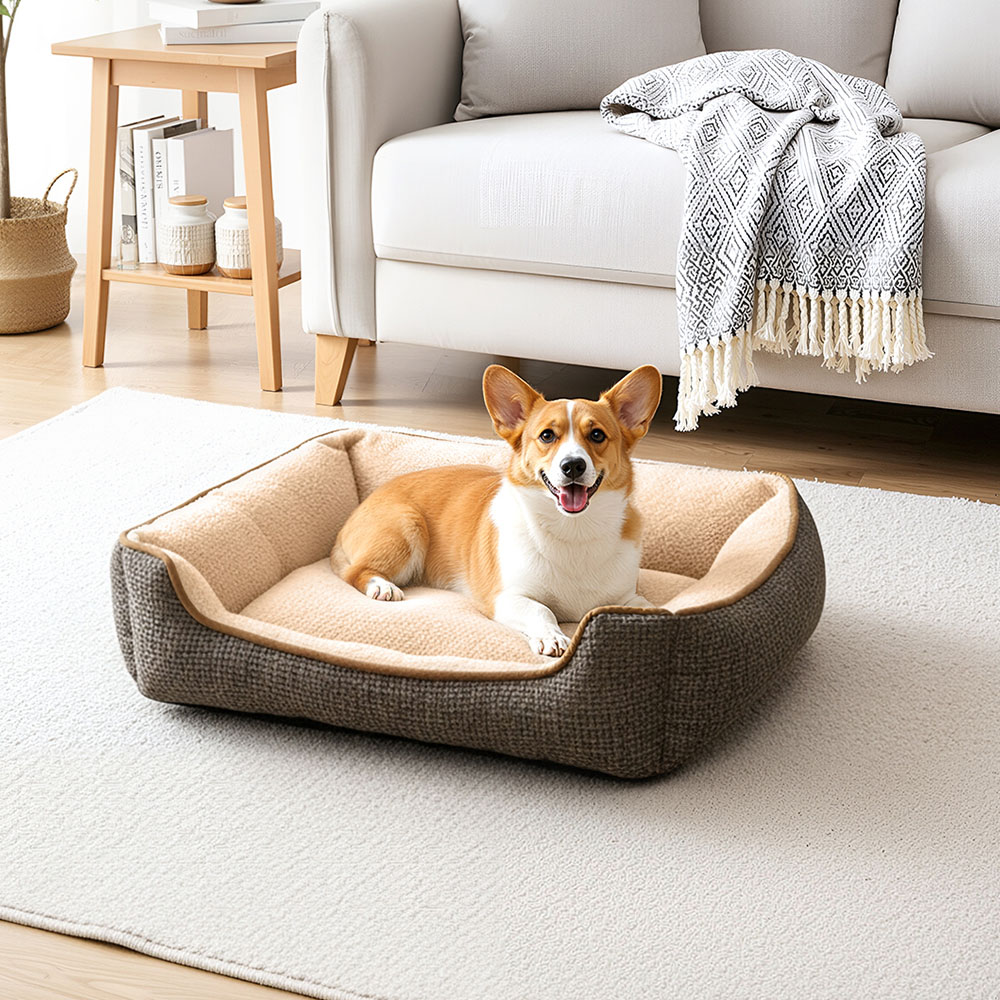H&O Direct 70cm Brown Ultra Soft Chenille Dog Bed with Anti-Slip Bottom Image 5