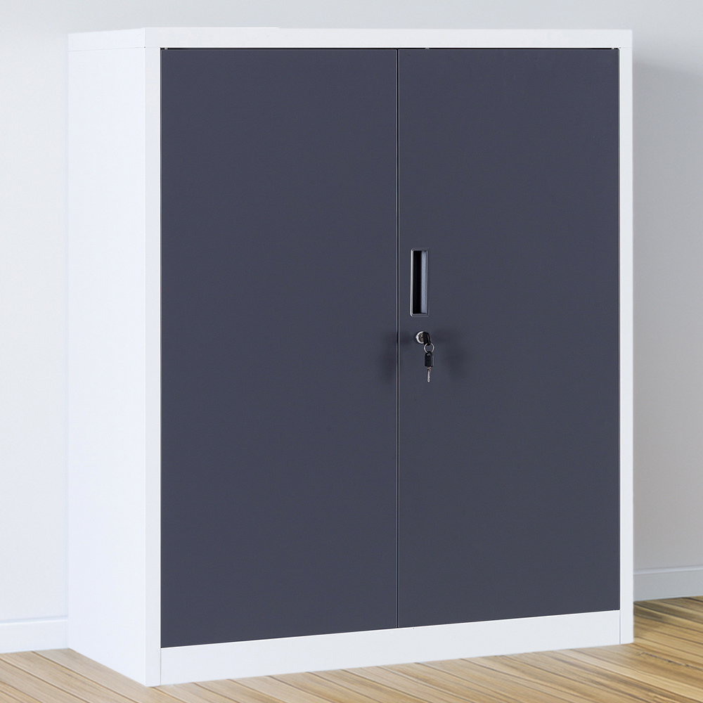 MMT Furniture Designs 2 Door White and Grey Metal Lockable Storage Cabinet Image 1