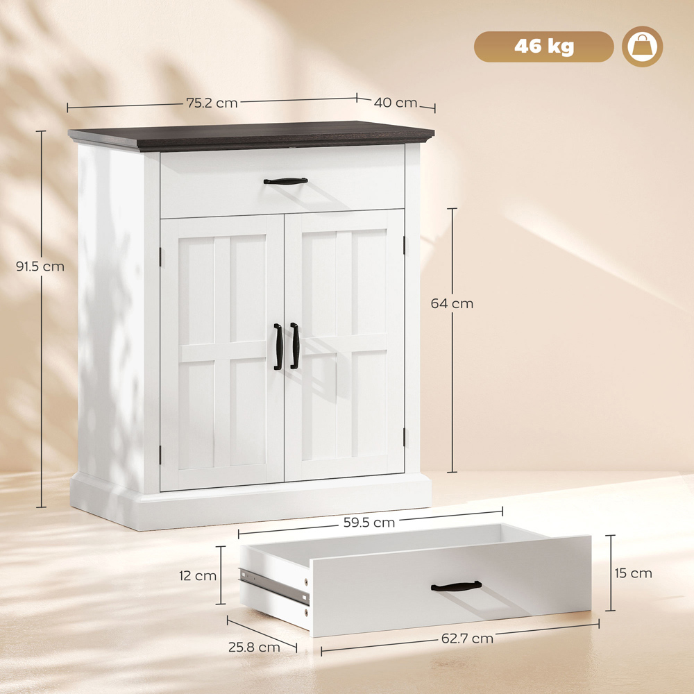 HOMCOM 2 Barn Door White Sideboard Storage Cabinet Image 9