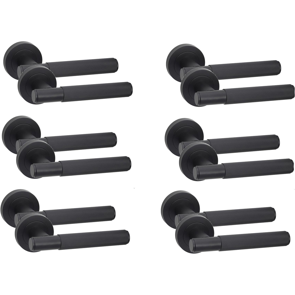 Golden Grace Matt Black Straight T-Bar Linear Door Handle Set 6 Pack Image 1