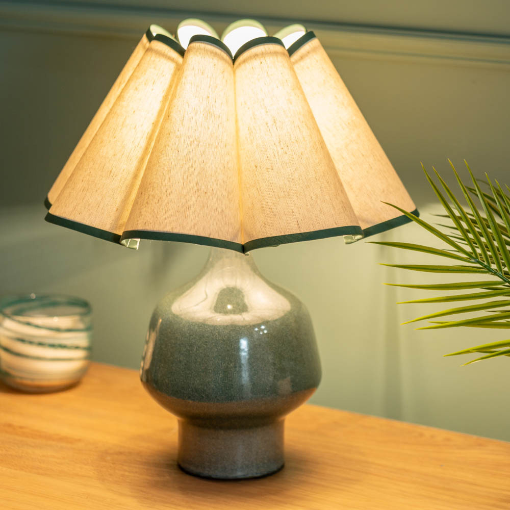 ValueLights Jamie Green and Natural Scallop Shade Ceramic LED Table Lamp Image 4