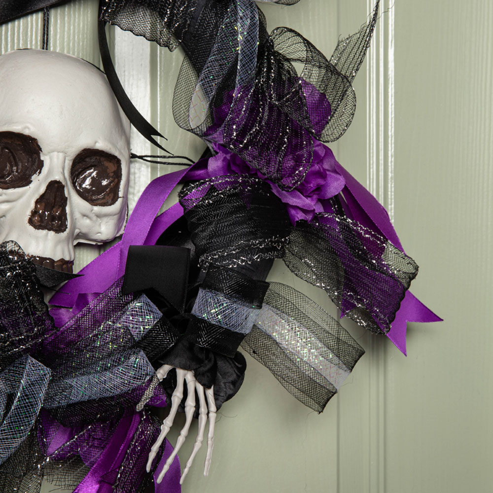 Samuel Alexander Halloween Black and Purple Hanging Skull Wreath Decoration 45cm Image 5