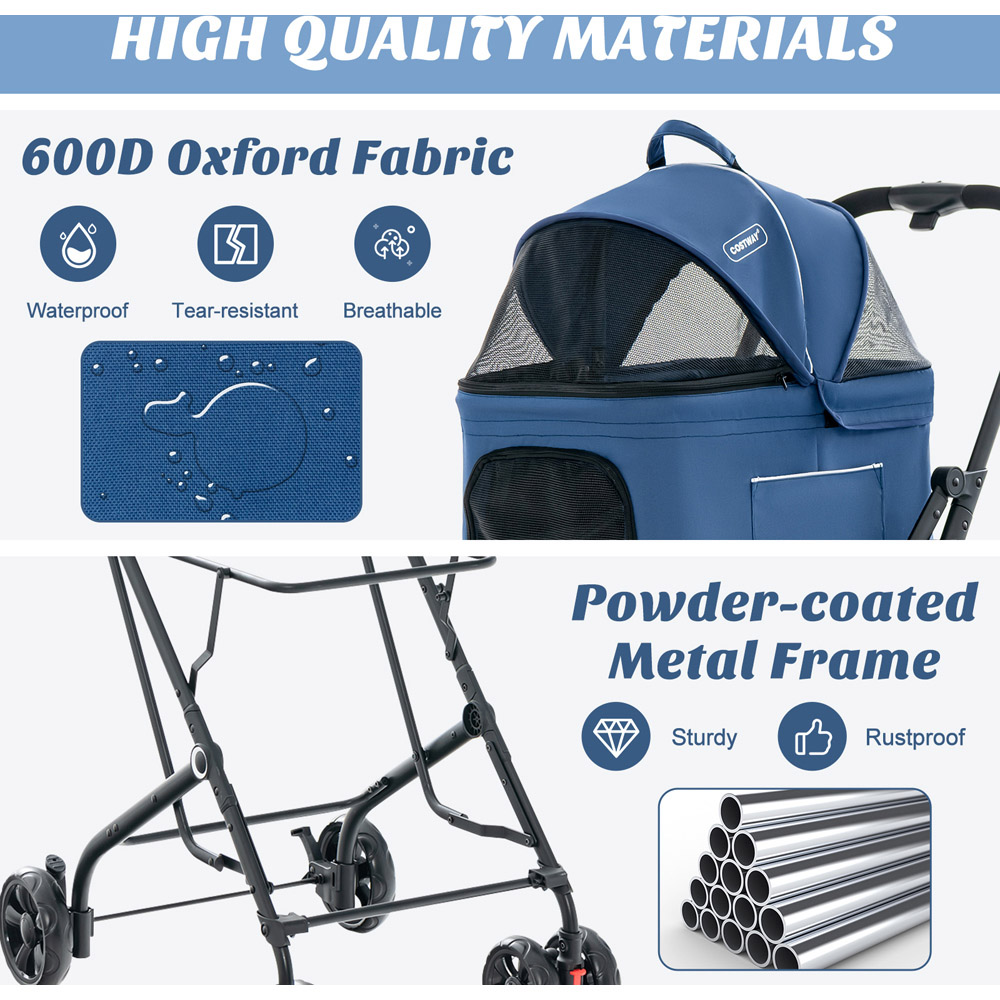 Costway Blue Foldable Double Pet Stroller Image 8