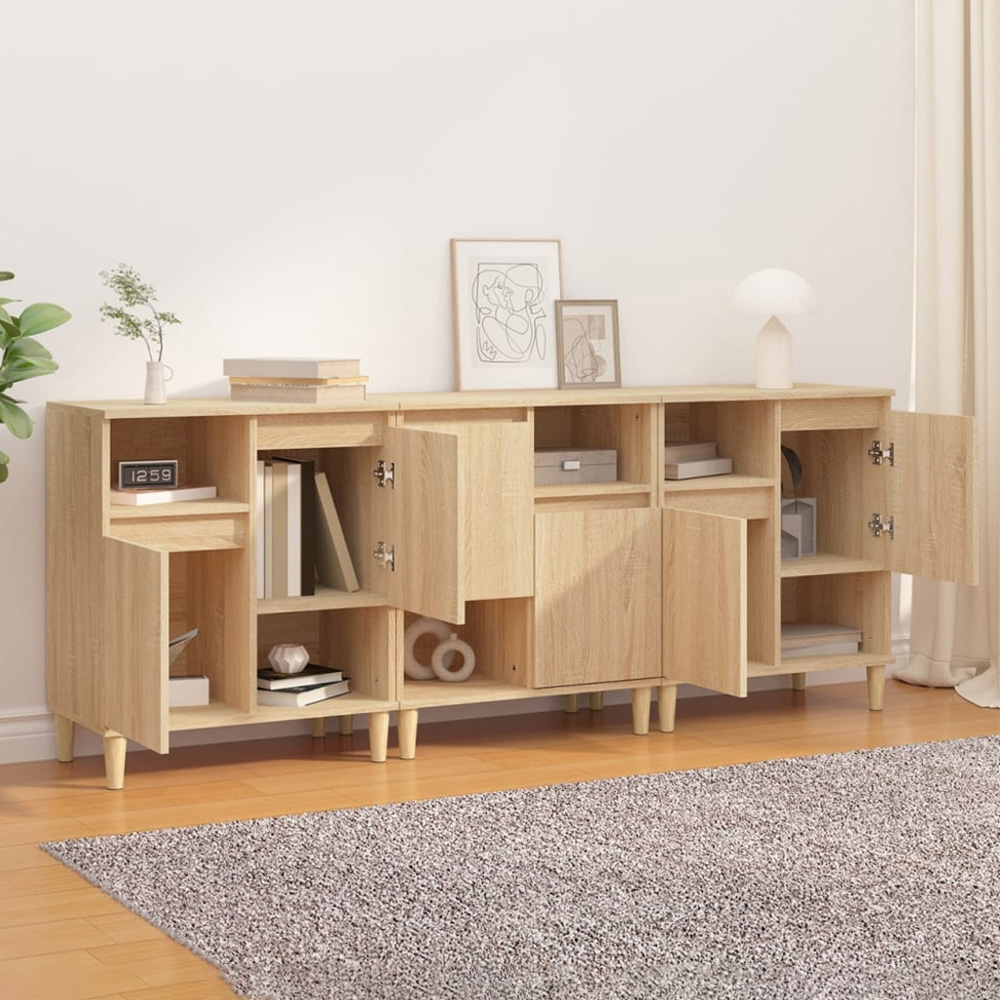 vidaXL 2 Door 2 Shelf Sonoma Oak Sideboard Set of 3 Image 1