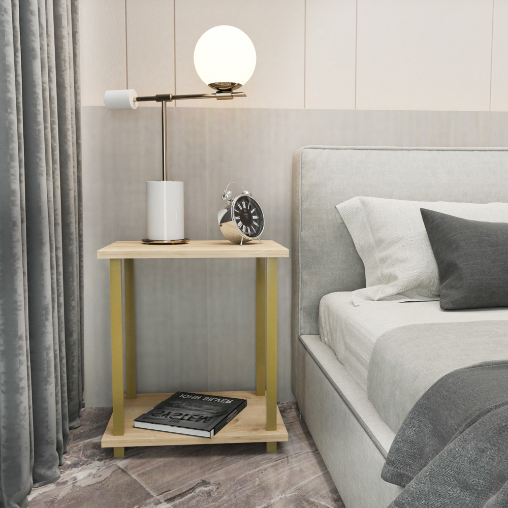 Decorotika Gurnee Gold and Oak Side Table Image 6