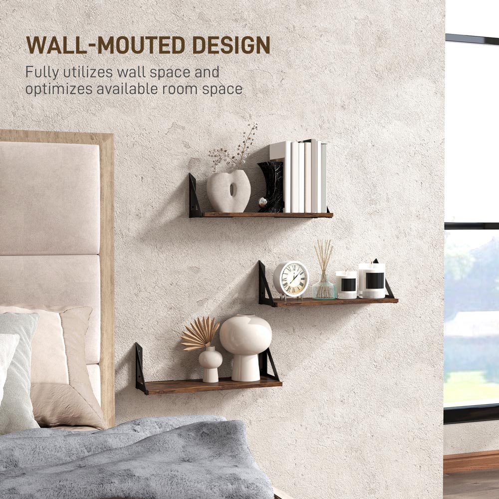 Portland Rustic Brown Vintage Wall Shelf 3 Pack Image 8
