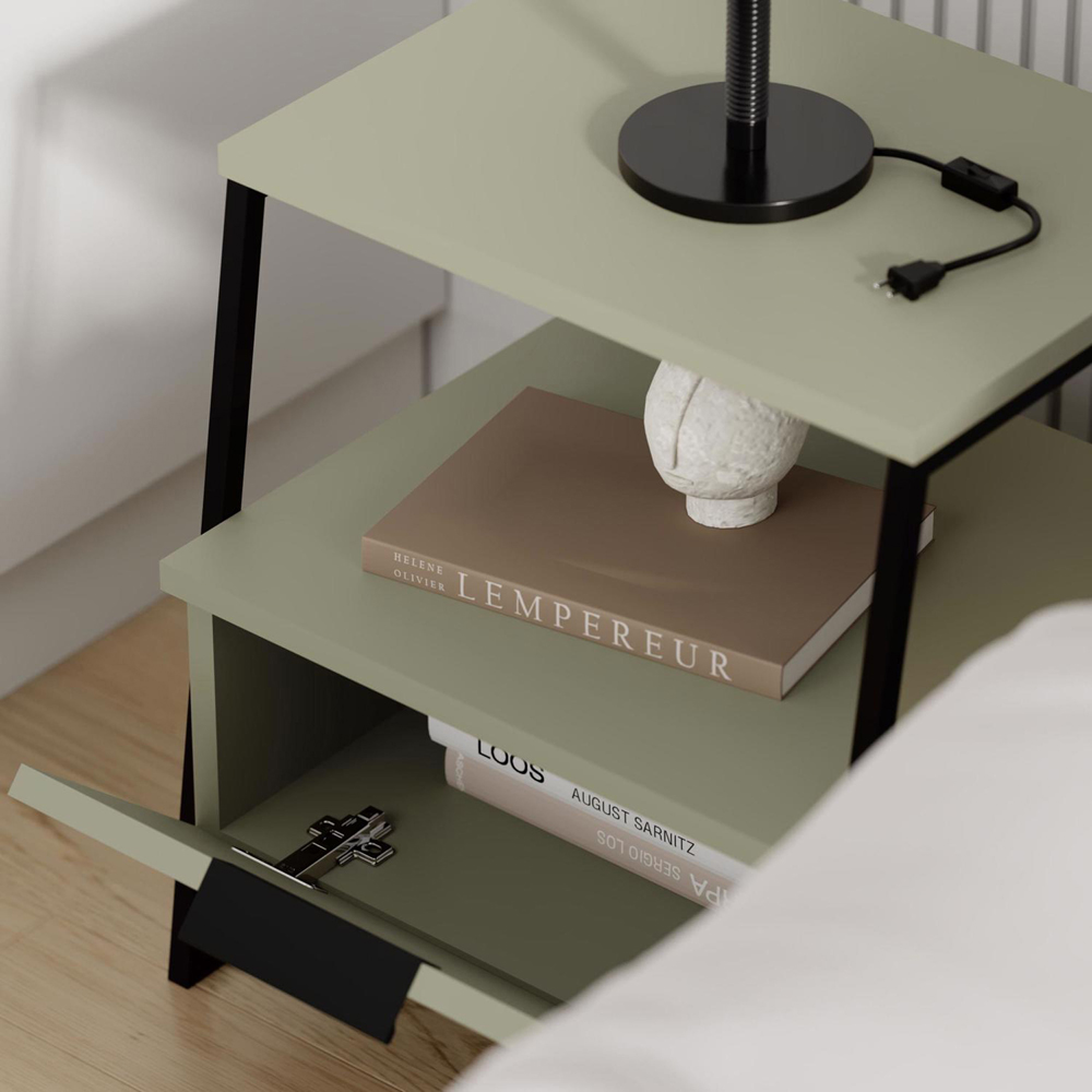 FWStyle Pal Single Door Ash Green Bedside Table Image 5