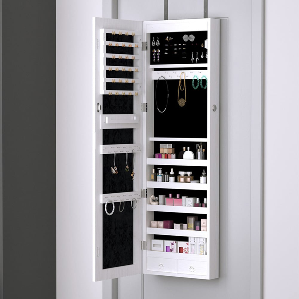 Portland White Mirrored Over The Door Jewellery Storage Cabinet with LEDs Image 2
