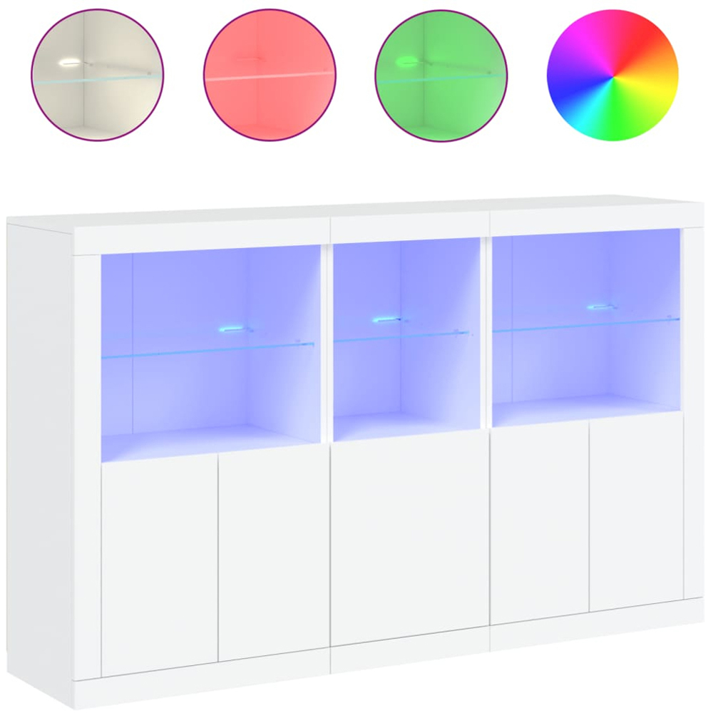 vidaXL 4 Door 3 Shelf White LED Sideboard Image 3