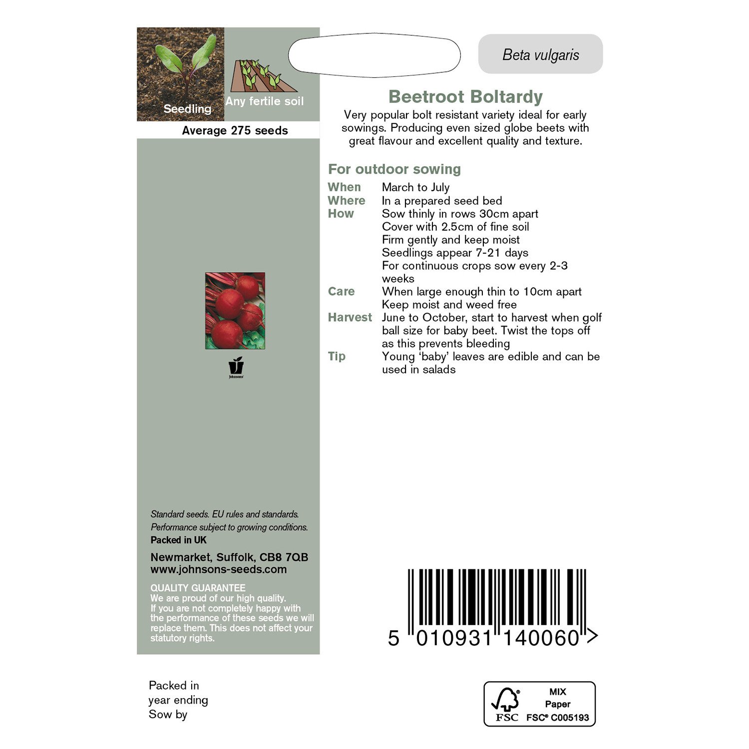 Johnsons Boltardy Beetroot Seeds Image 3