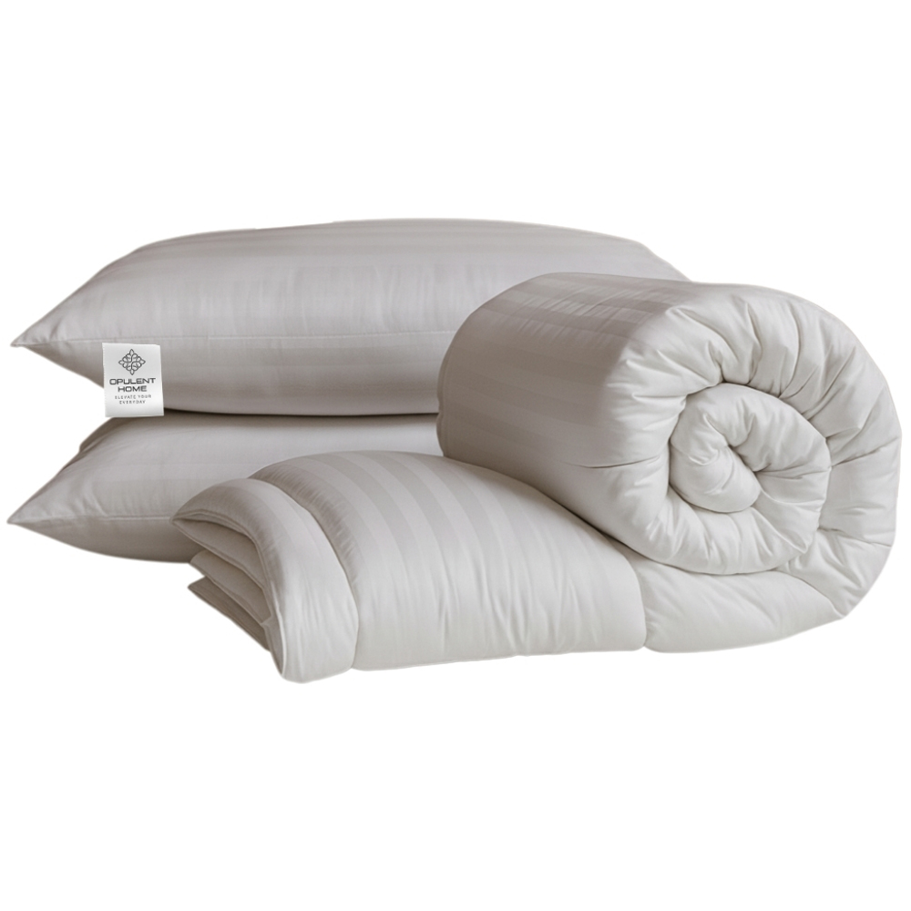 Opulent Home Super King Size White Striped Summer Hollowfibre Duvet Set 7.5 Tog Image 1