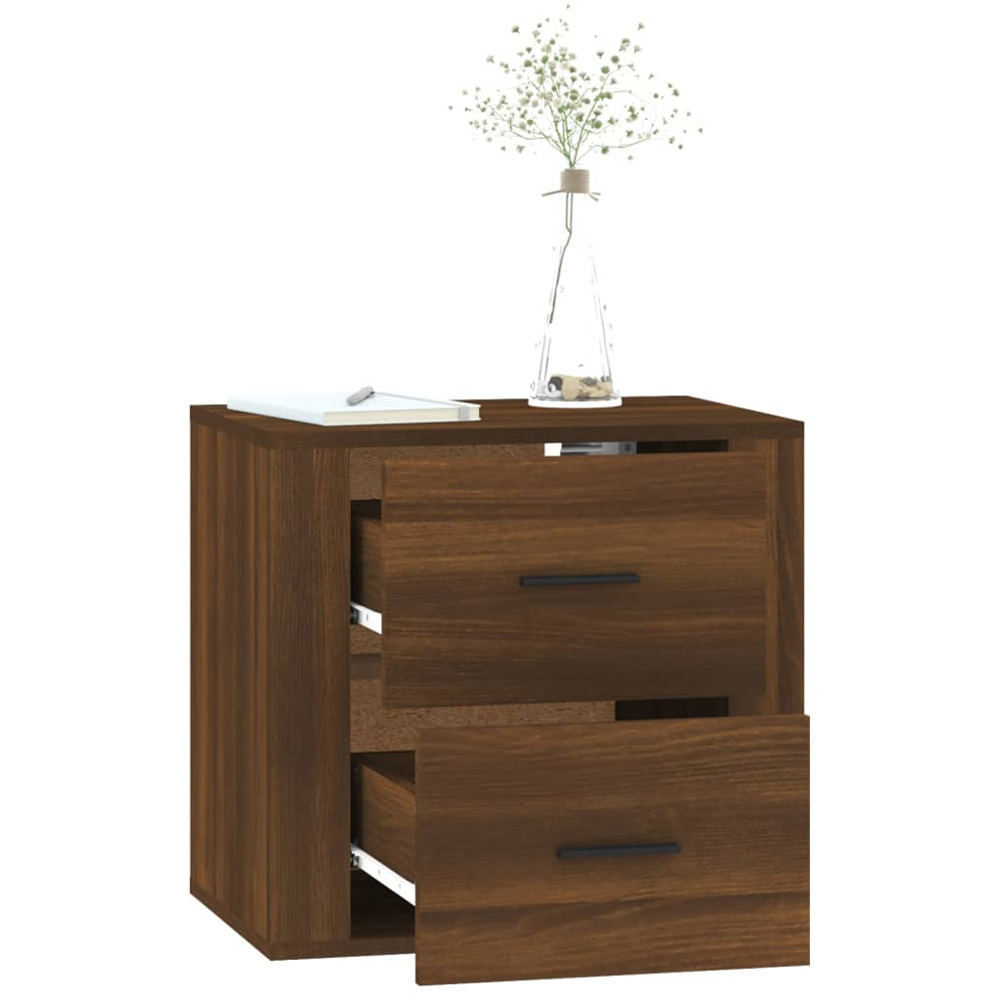vidaXL 2 Drawer Brown Oak Wall Mounted Bedside Cabinet Image 3