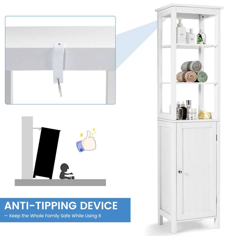 Costway Single Door 3 Shelf White Freestanding Floor Cabinet Image 6