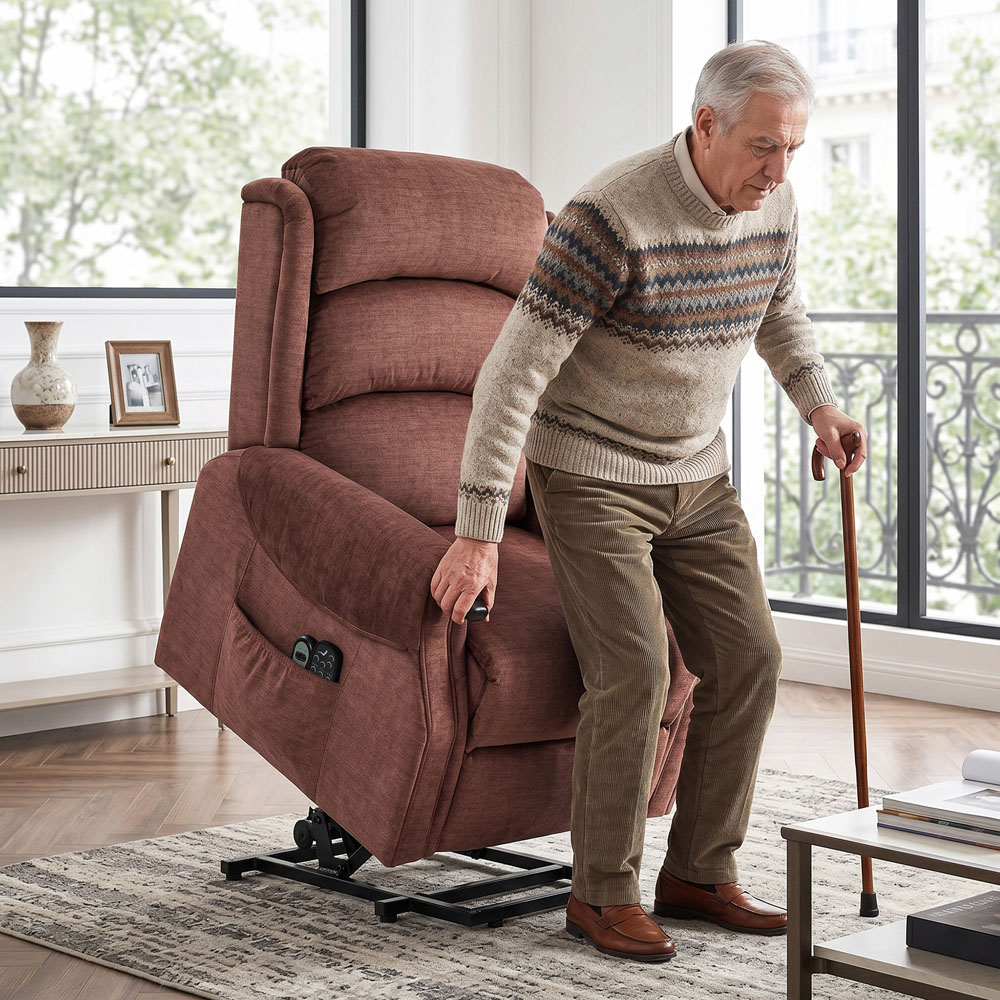HOMCOM Brown Wooden Grip Vibration and Heat Power Lift Recliner Chair Image 2