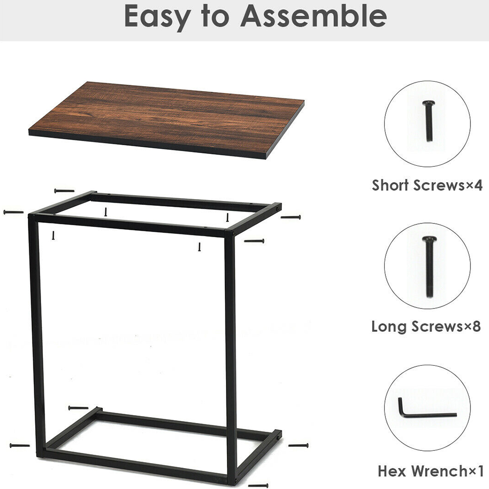 Costway Brown Industrial Styled C Shaped Side Table Image 8