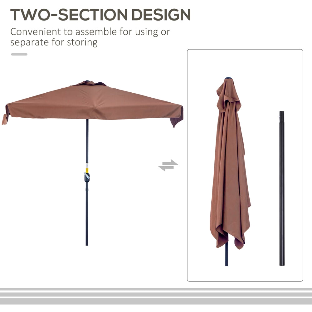 Outsunny Brown Crank Handle Semi Round Parasol 2.3m Image 4