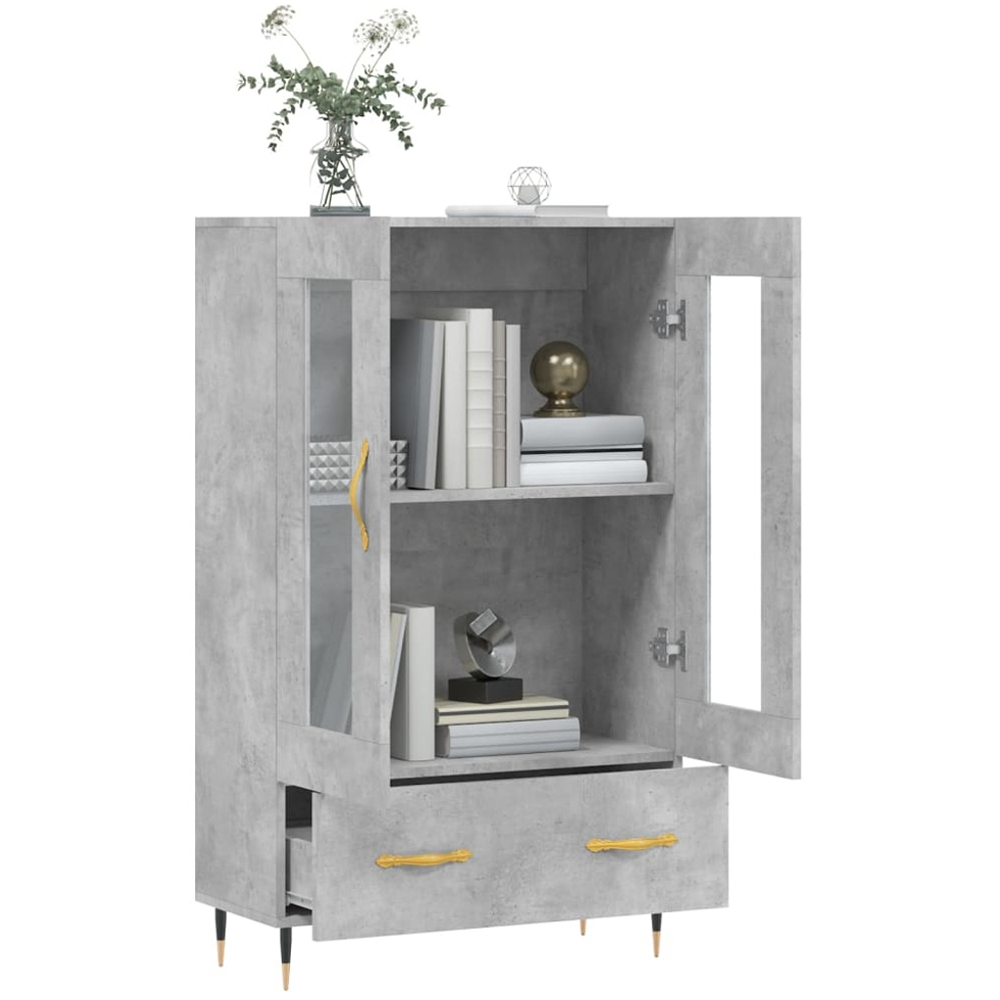 vidaXL 2 Glass Door Single Drawer Concrete Grey Highboard Image 4
