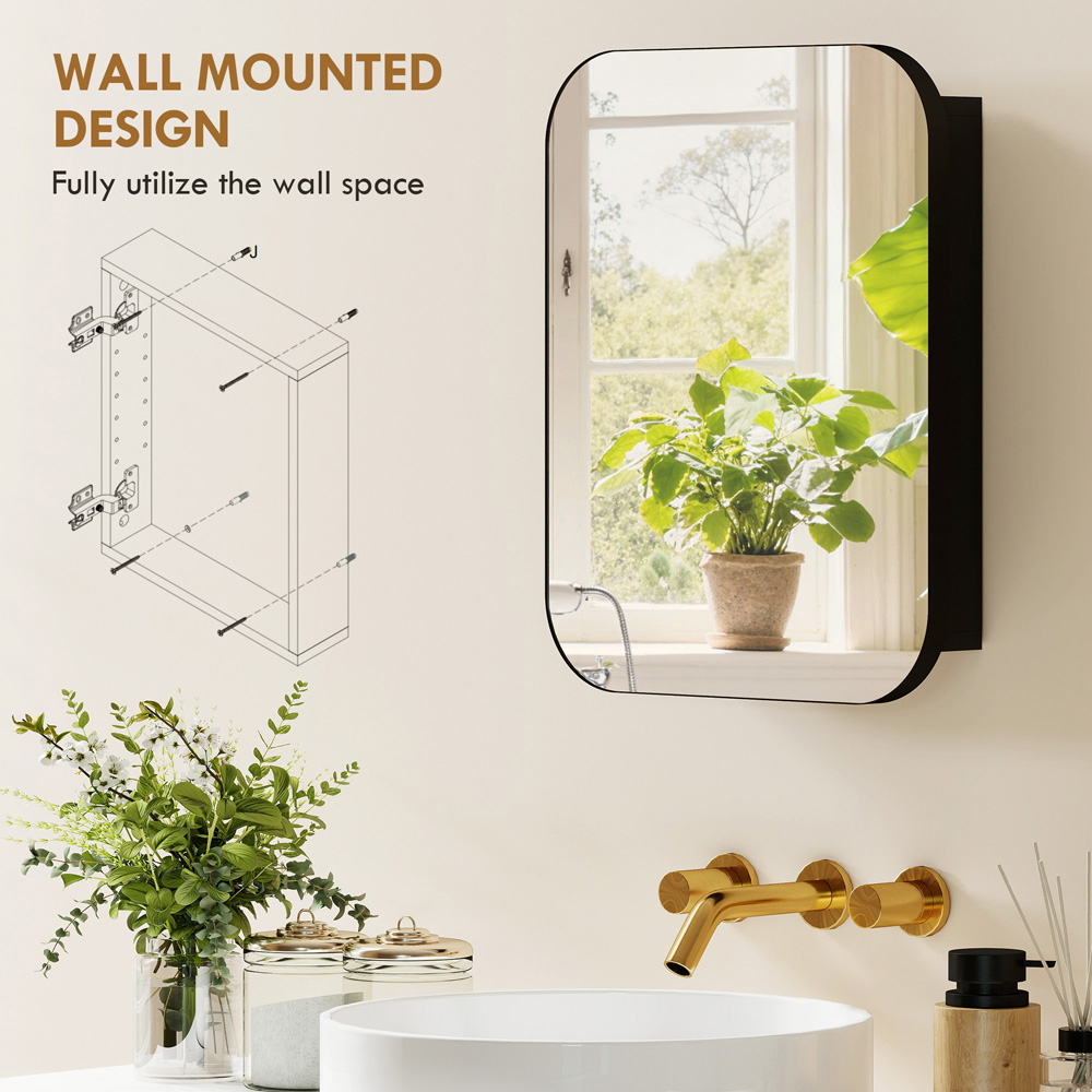 Portland Black Wall Mounted Adjustable Bathroom Cabinet with Mirror Image 8