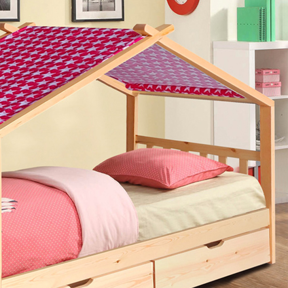 Brooklyn Single Natural Wooden House Storage Bed with Red Tent Image 2