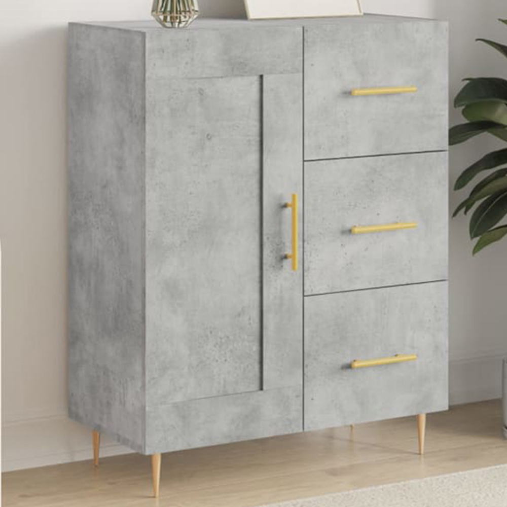 vidaXL Single Door 3 Drawer Concrete Grey Wooden Sideboard Image 1