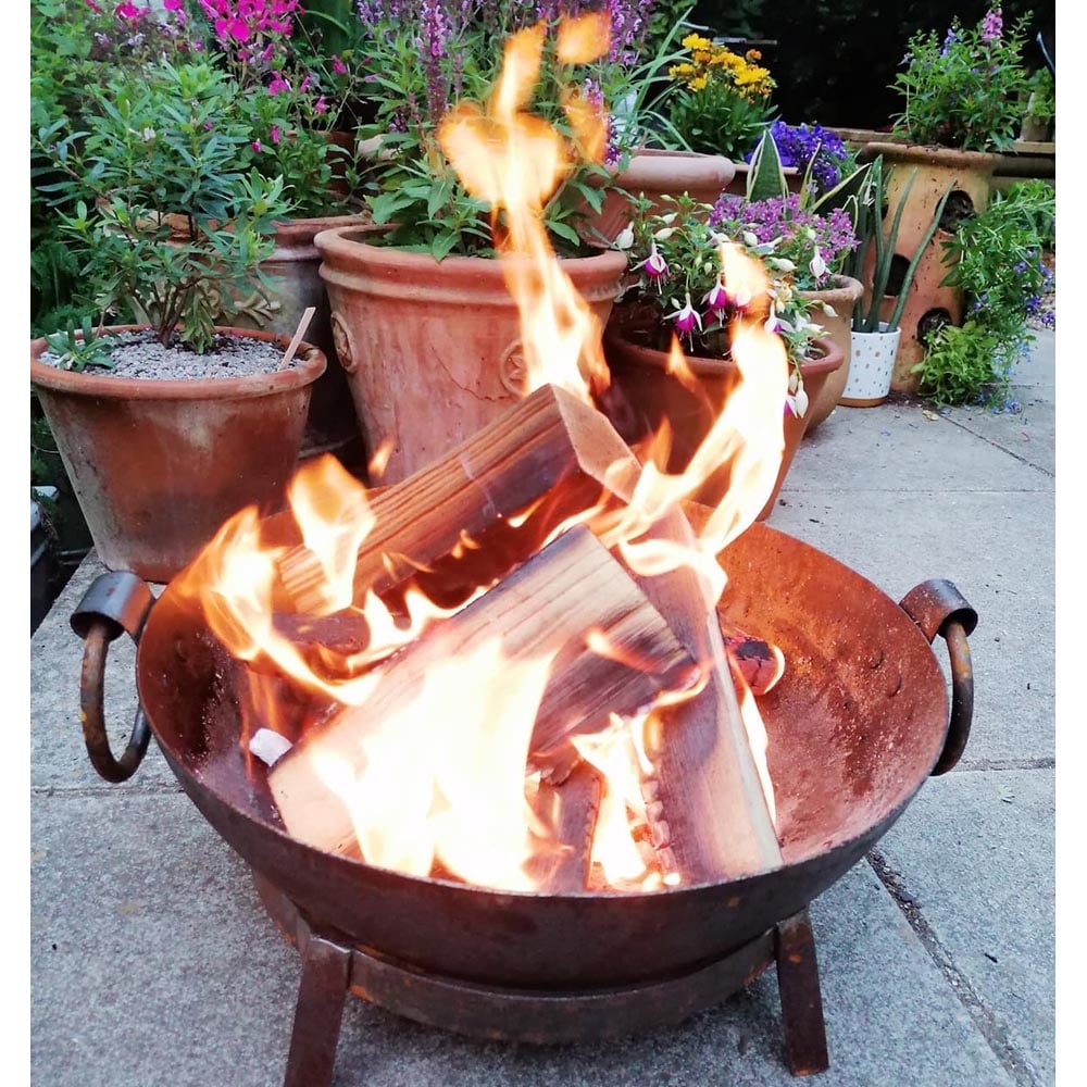 Inspirational Gifting Rustic Hand Made Steel Kadai BBQ and Fire Pit with Stand and Grill 60cm Image 5