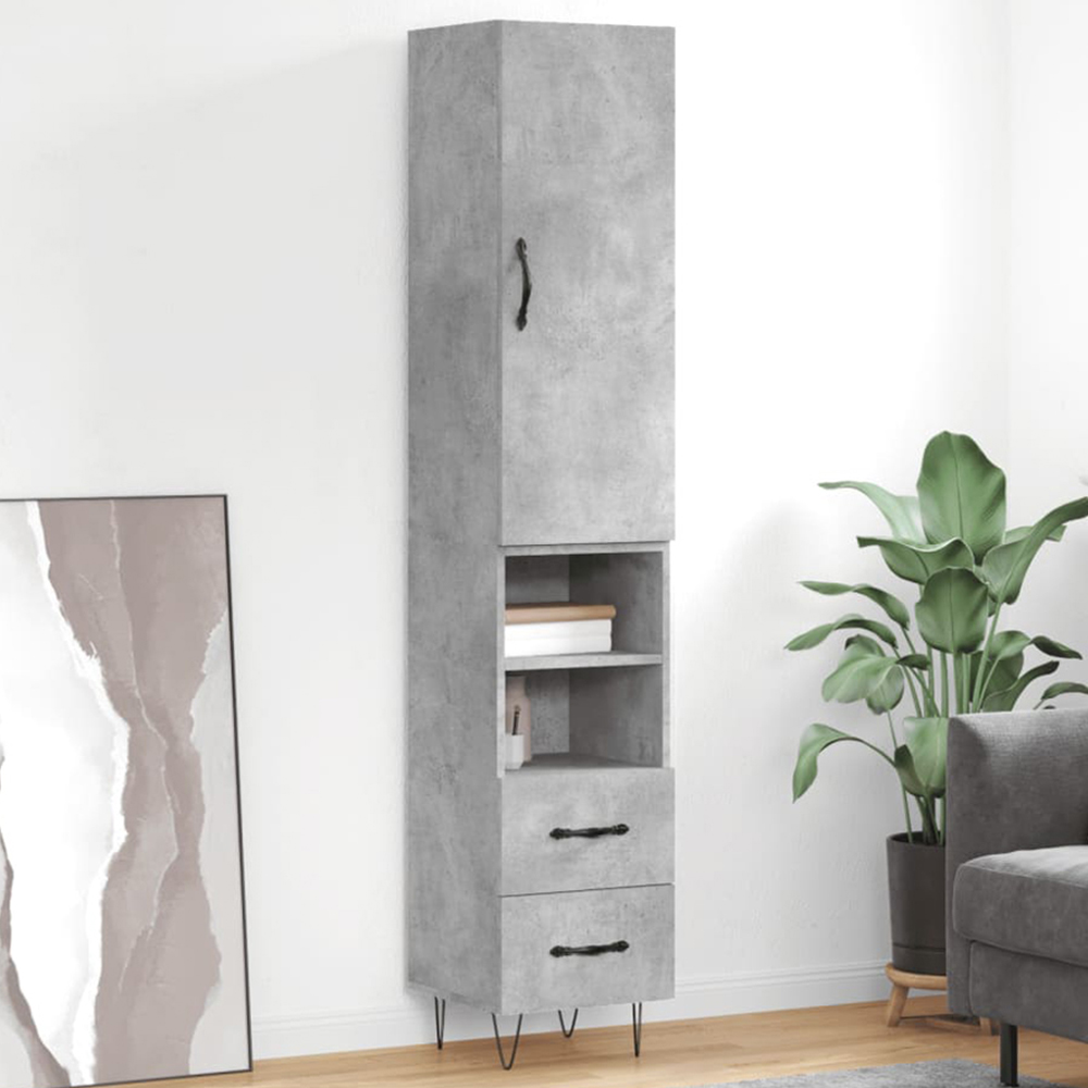 vidaXL Single Door 2 Drawer 2 Shelf Concrete Grey Highboard Image 1