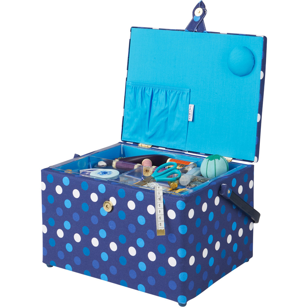 Sewing Online Navy Spot Large Sewing Basket with Carry Handle Image 4