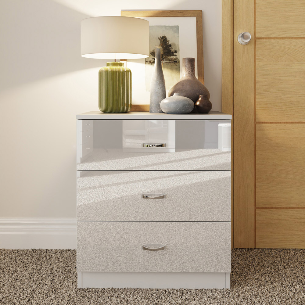 FWStyle Chilton 3 Drawer White Gloss Chest of Drawers Image 6