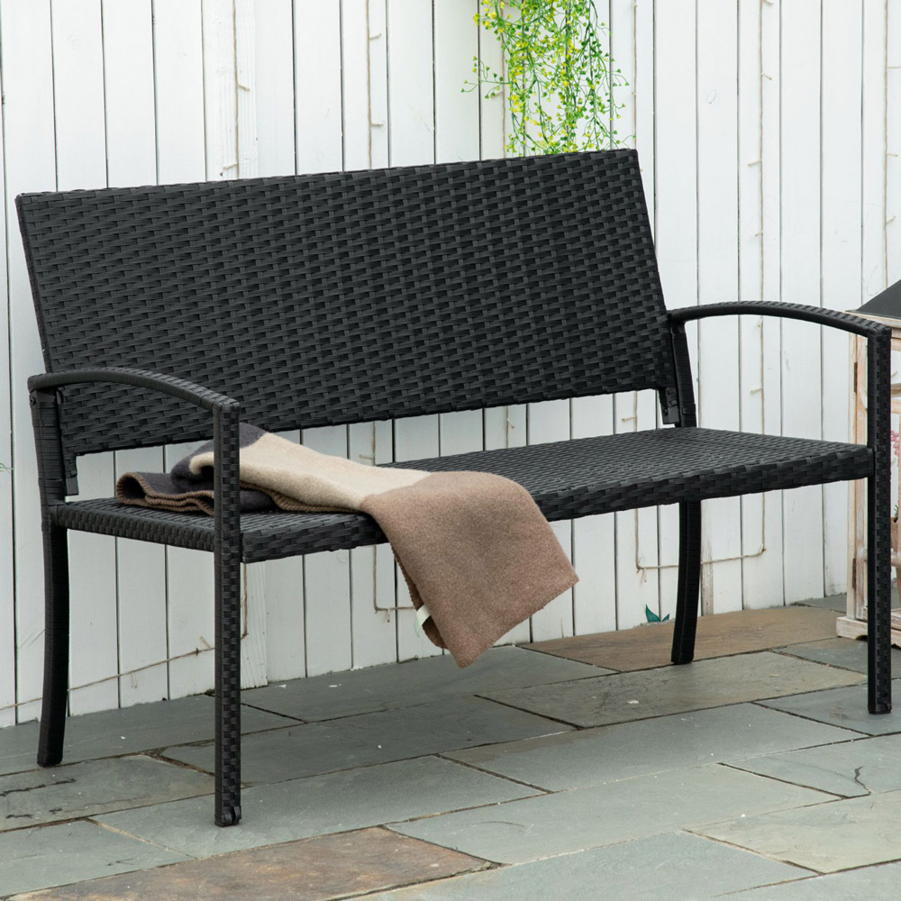 Outsunny 2 Seater Black Rattan Bench Image 1