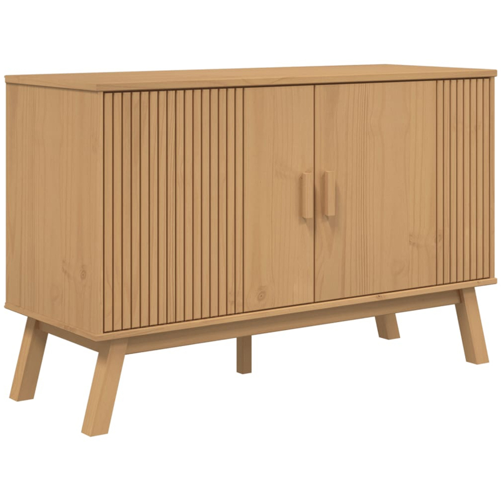 vidaXL Olden 2 Door Brown Solid Pine Wood Wide Sideboard Image 2