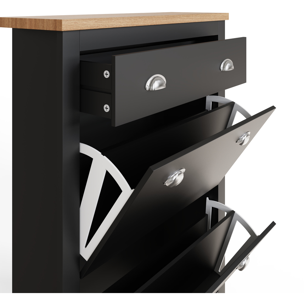 GFW Lancaster 2 Door 1 Drawer Black and Oak Shoe Cabinet Image 5