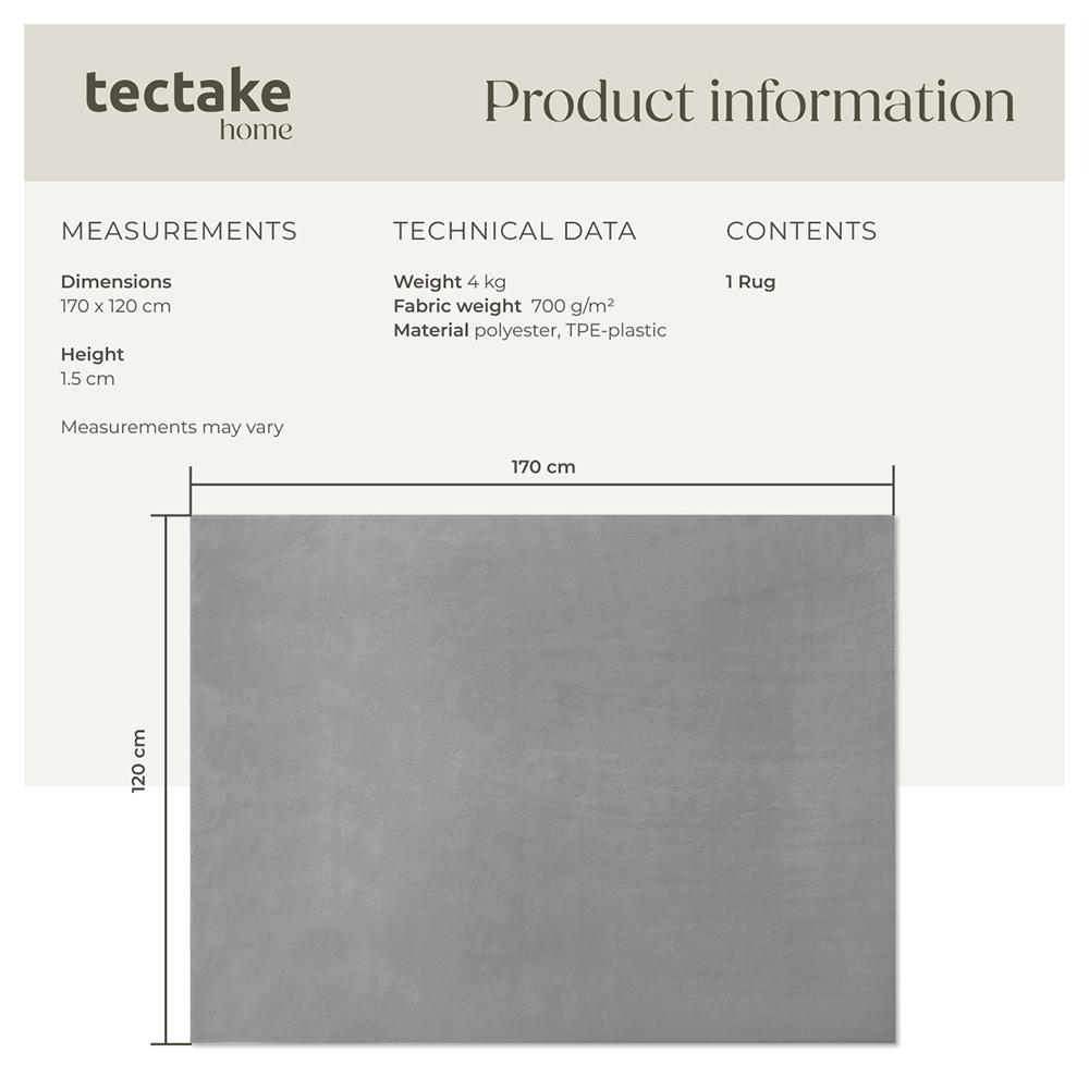 tectake Zonelle Grey Short Pile Ultra Soft Rug 170 x 120cm Image 8