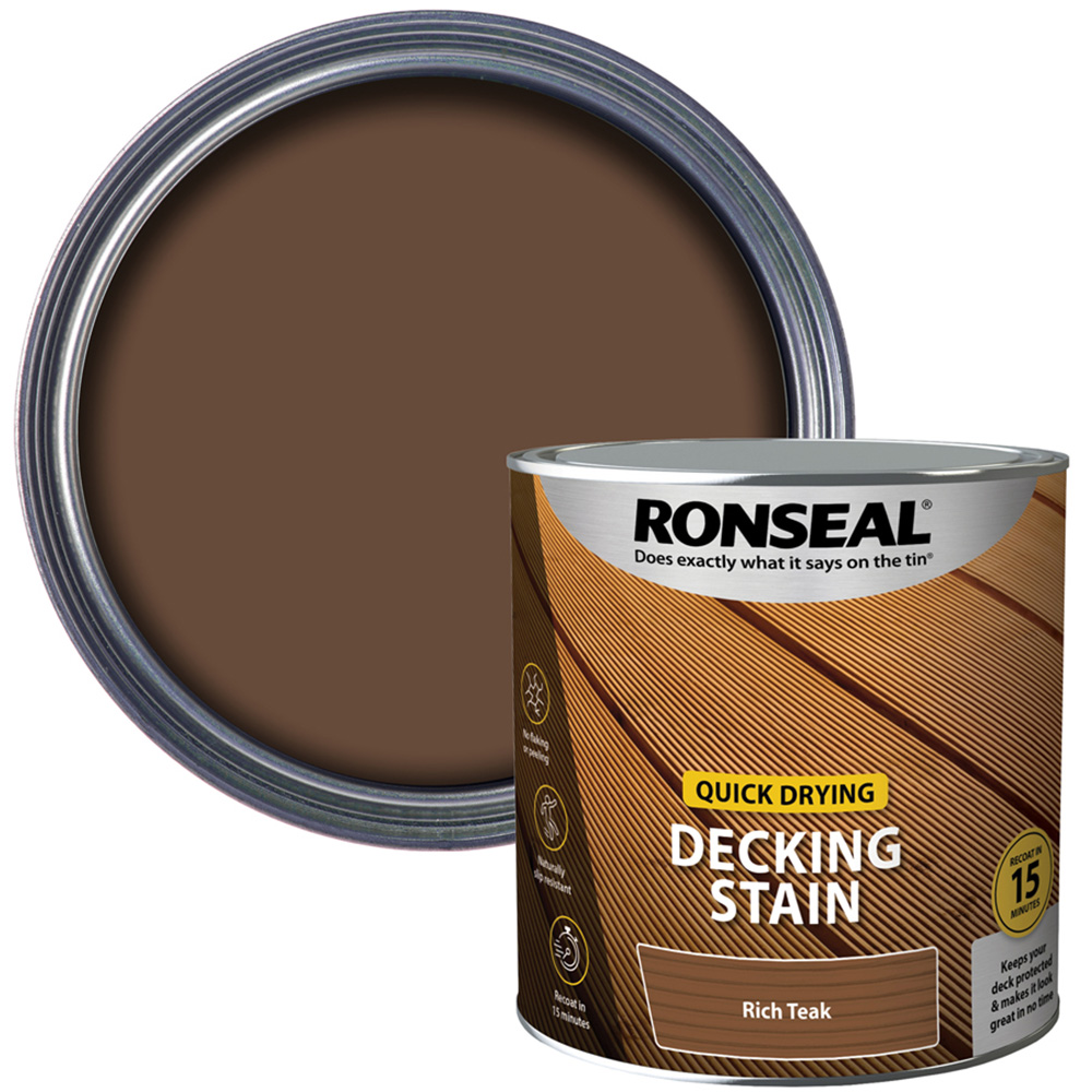 Ronseal Quick Drying Decking Stain - Rich Teak Image 1
