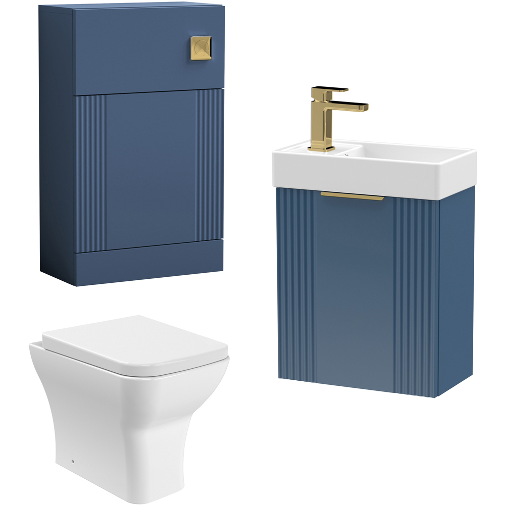 nuie Deco 400mm Satin Blue Wall Hung Unit with WC and Tap Image 1