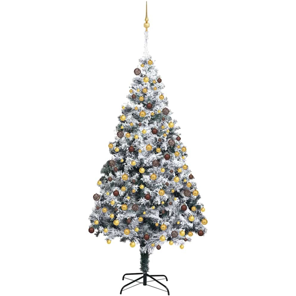 vidaXL Pre-Lit Gold and Bronze Baubles White Artificial Christmas Tree 6ft Image 1