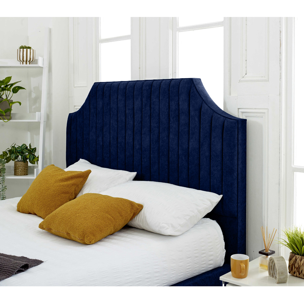 Eleganza Ascend Single Blue Plush Velvet Bed Frame with Lined Headboard Image 2