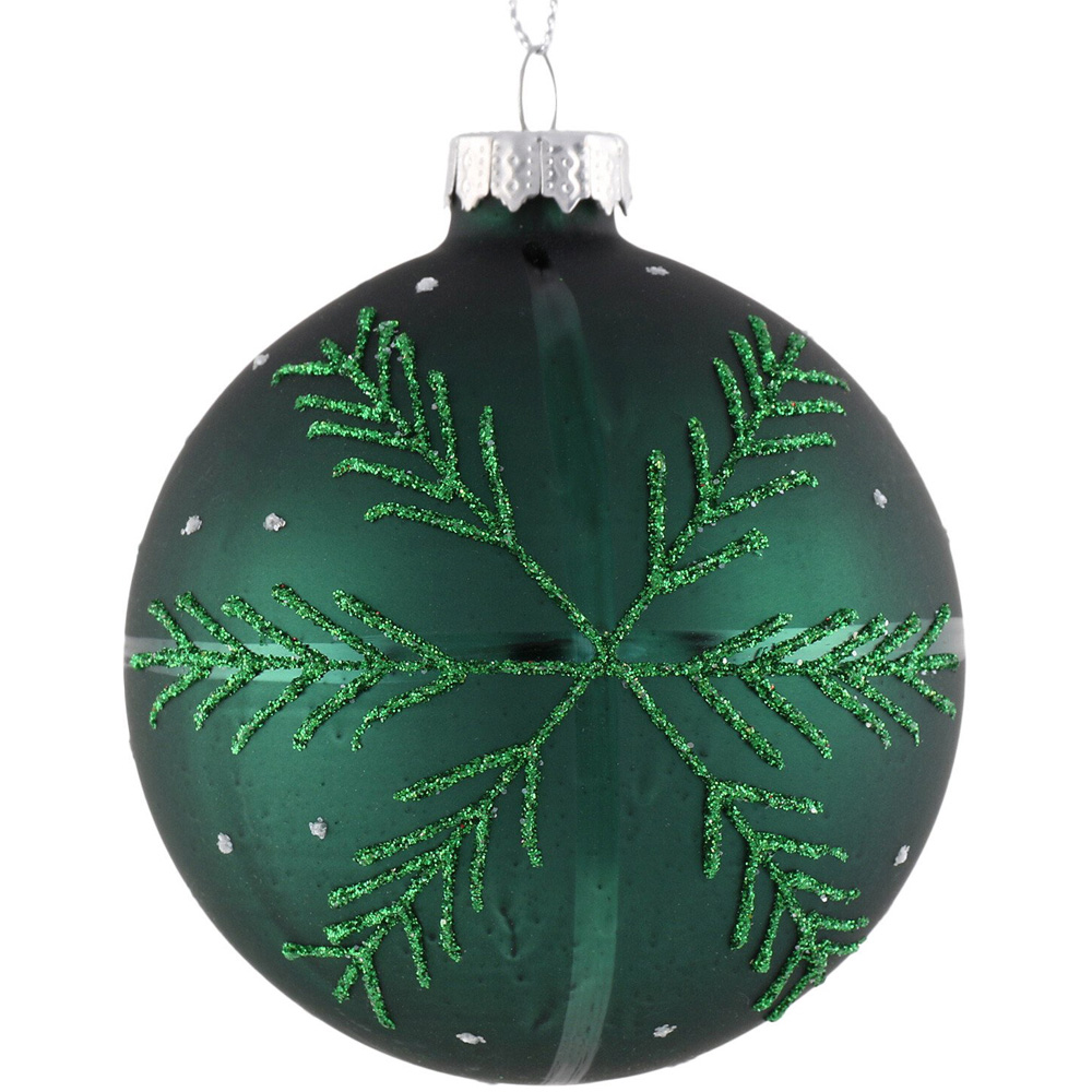 Matte Green Glitter Detailed Bauble - Green Image 2