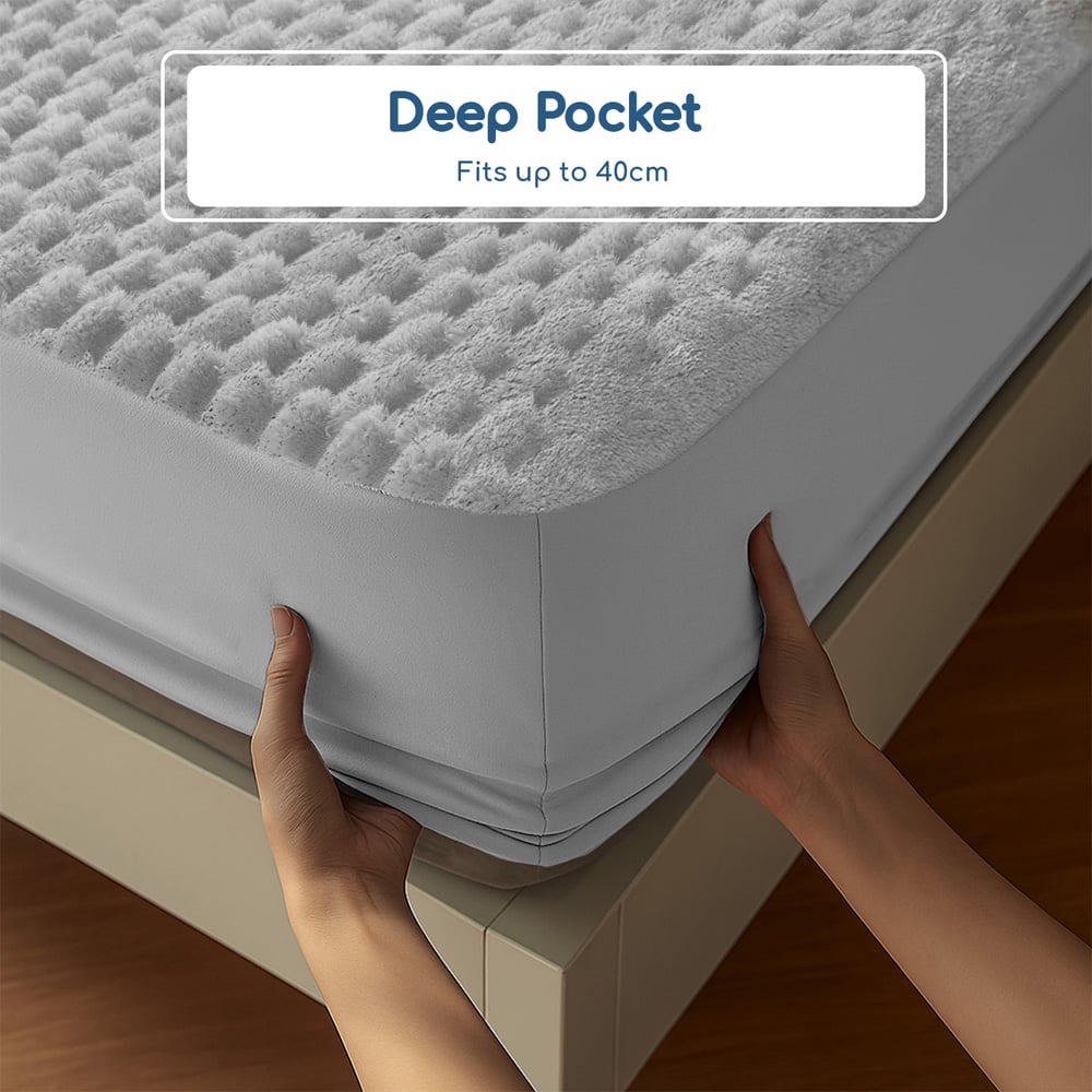 Velosso King Size Silver Chunky Popcorn Fitted Sheet Image 5
