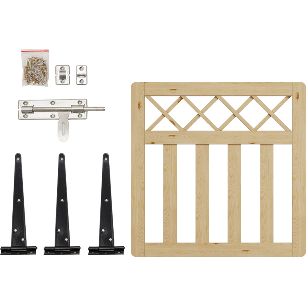 Outdoor Cross Top Wooden Nature Garden Fence Door, 90 x 90 x 2.5cm Image 5